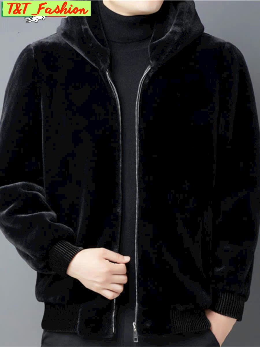 Áo khoác lông nam cổ 2 lớp nhung lông mùa đông ngắn áo khoác dày ấm áp giả chồn áo khoác t&t_fashion