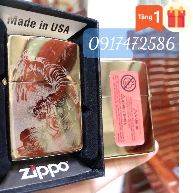 BẬT LỬA, HỘP QUẸT ZIPPO CHỦ ĐỀ CHÚA TỂ SƠN LÂM (IN HỔ), CÓ TEM ĐỎ