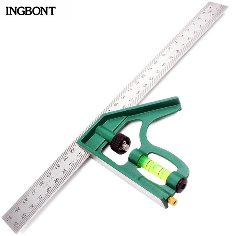 INGBONT 12''Adjustable Protractor Angle Ruler Combination Square Ruler Stainless Steel Bubble Level 300MM Carpenter Measure Tool
