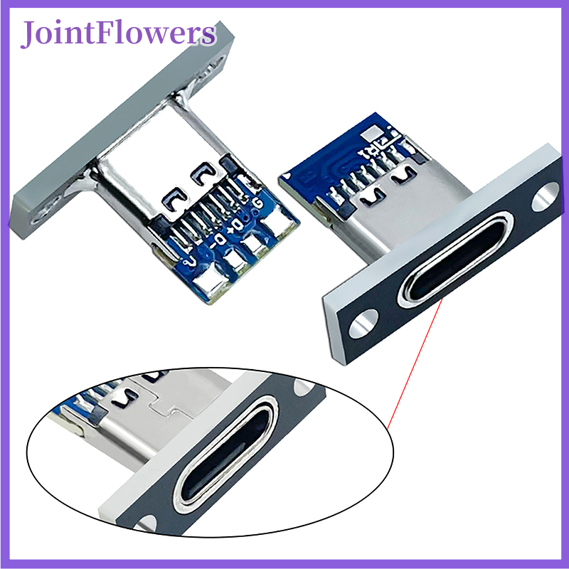 JointFlowers 1pcs Type-C Female Connector Jack Charging Port USB 3.1 Type C Socket With Fixing Plate