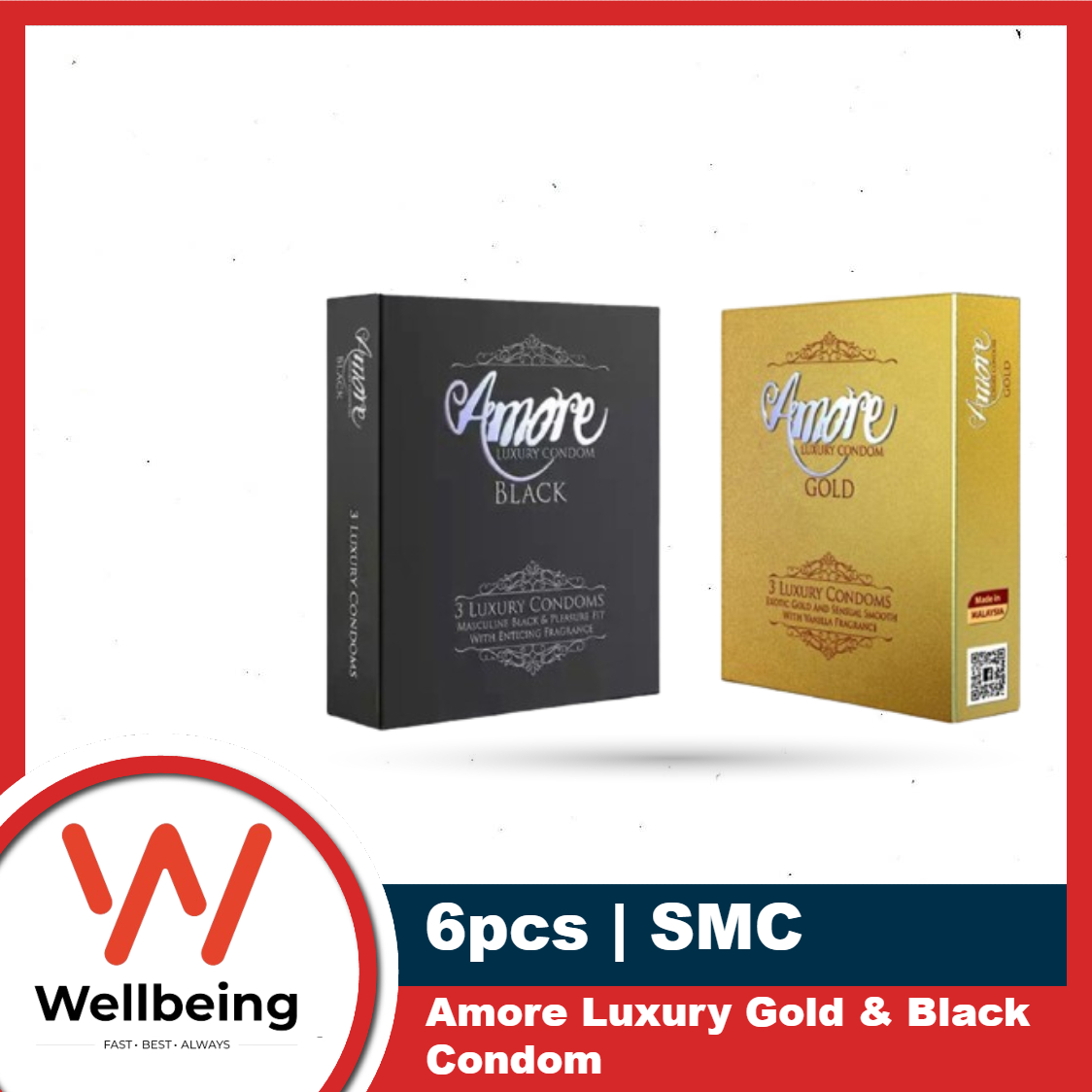 Amore Luxury Gold and Black Condom (3’s X 2) 6 pieces (2's Combo Pack)