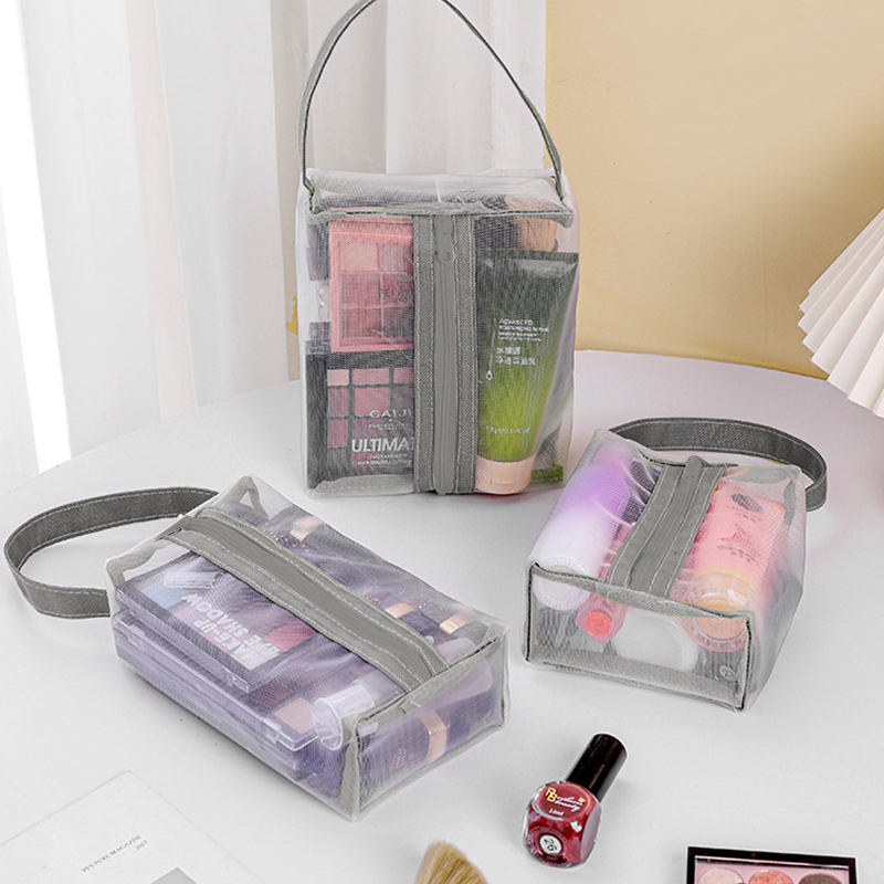 Portable Cosmetic Travel Storage Bag Mesh With Handle Organizer Storage Container