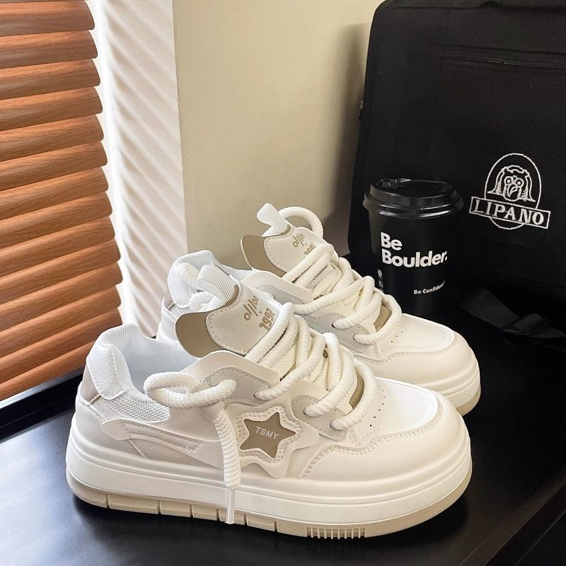 YUNGUANG Giày trắng dành cho nữ, thiết kế đa năng và thời trang, giày thể thao đế dày, nhẹ, giản dị, kiểu khuôn viên trường