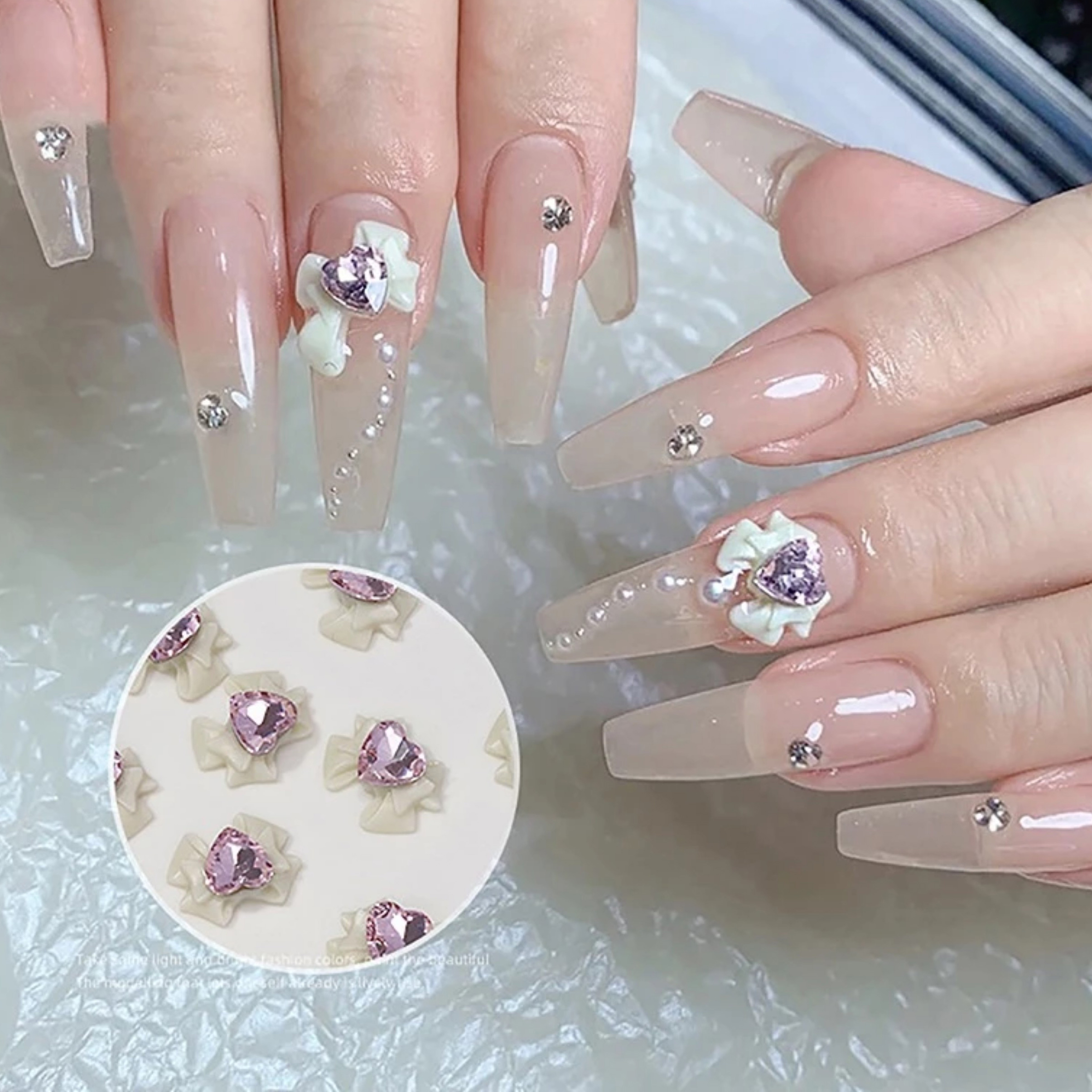 Set 10 charm nơ Ruy băng đính đá 3D trang trí móng