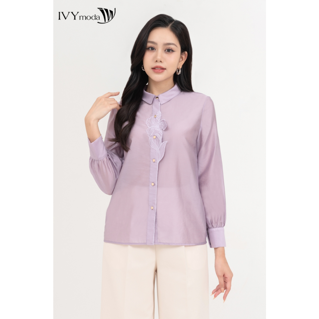 Áo sơ mi lụa đính hoa IVY moda MS 17M8554