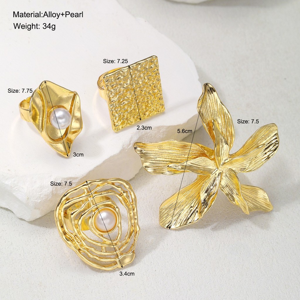 Enacolor%20New%204Pcs/Set%20Retro%20Gold%20Irregular%20Alloy%20Flowers%20Ring%20Set%20Joint%20Rings%20for%20Women%20%20Girls%20%20Exaggeration%20Jewelry%20Accessories%20Gifts%20-%20Image%207