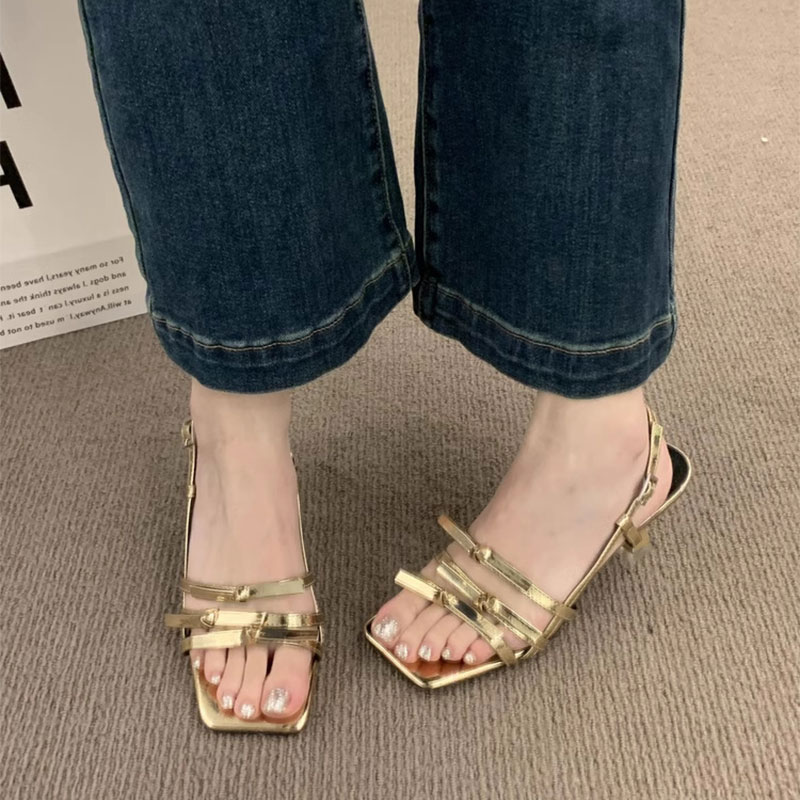 LAL Giày sandal mũi vuông hở mũi cao cấp dành cho nữ, giày cao gót mới dành cho nữ