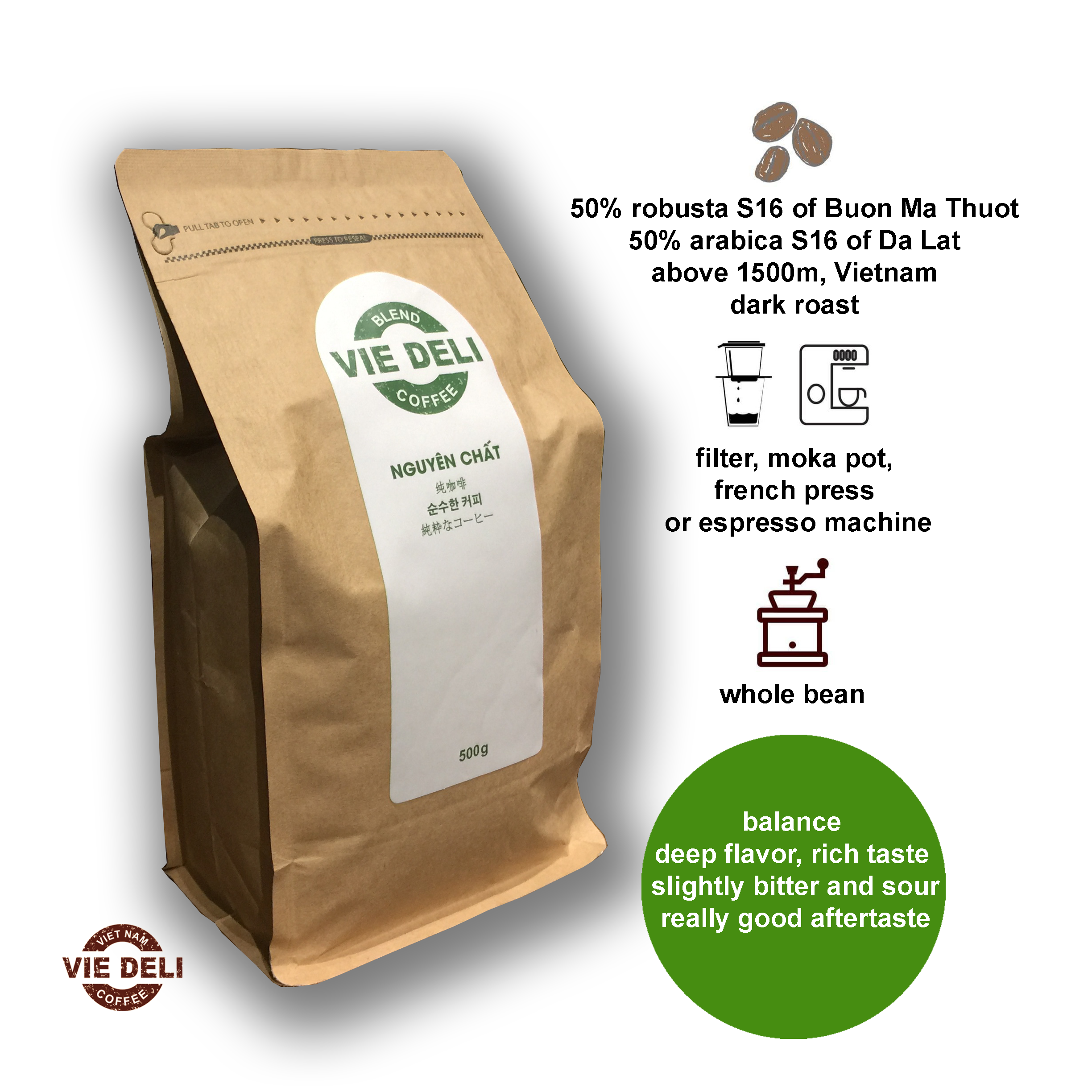 Cà phê hạt Blend Viedeli, túi 500g