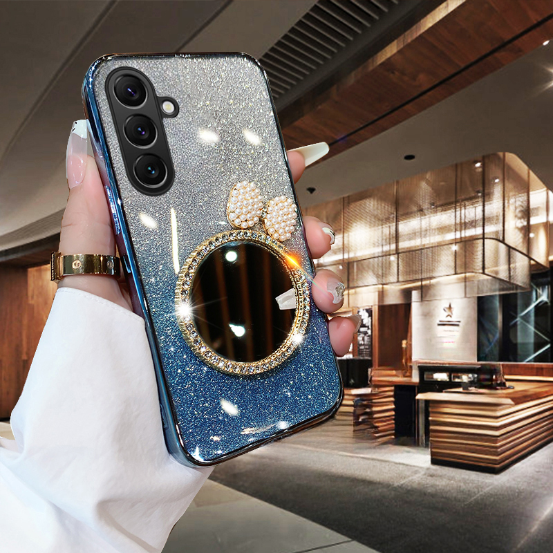 Phone Cover Samsung A26 A36 A56 Back case with Bow Makeup Mirror Luxury Shiny Gradient Clear Plating Glitter Girls Slim For Galaxy A36 A26 A56 Phone cases.