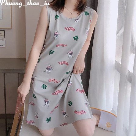 Váy ngủ mặc ở nhà sát nách có đệm ngực - đầm mùa hè dễ thương