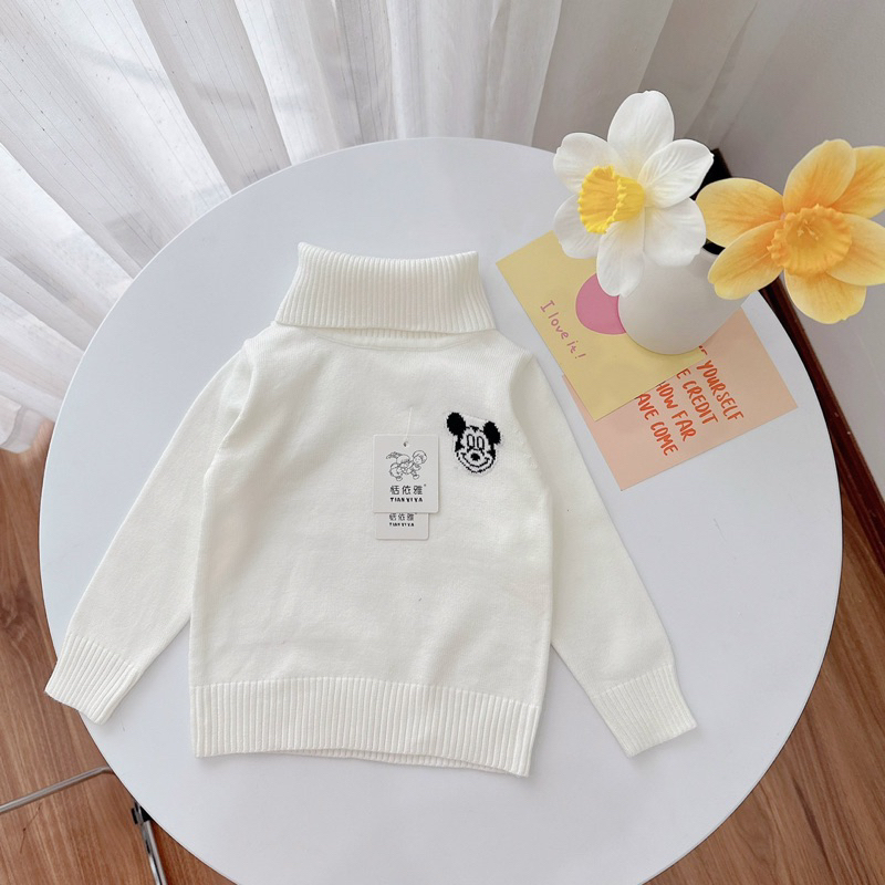 ÁO LEN CỔ LỌ THÊU MICKEY CHO BÉ