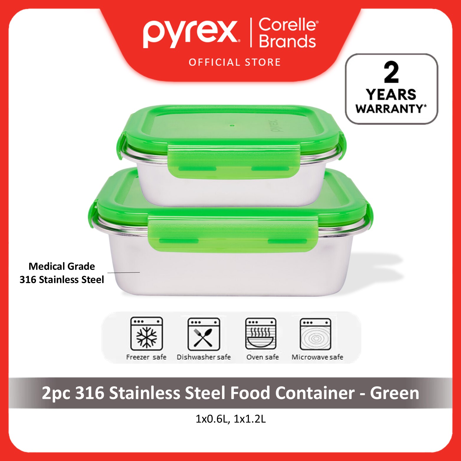 PYREX Microwave Safe Stainless Steel Container 2pc Set Lazada