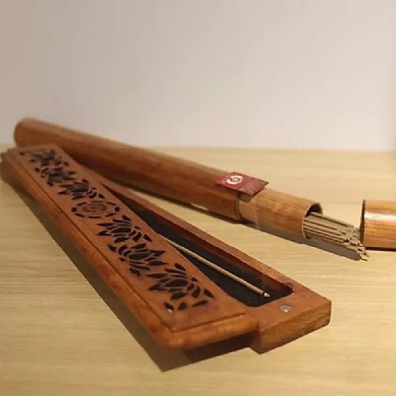 Hộp gỗ xông đốt nhang trầm hương không tăm - hộp gỗ hương dài 24cm