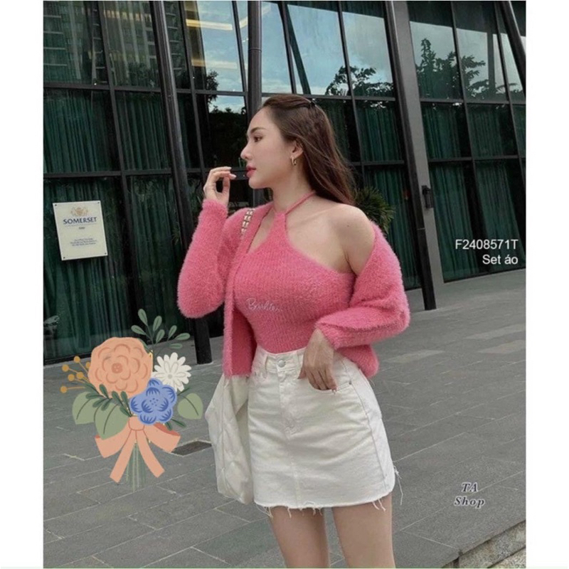 set len lông thêu barbie : gồm choàng  & yếm