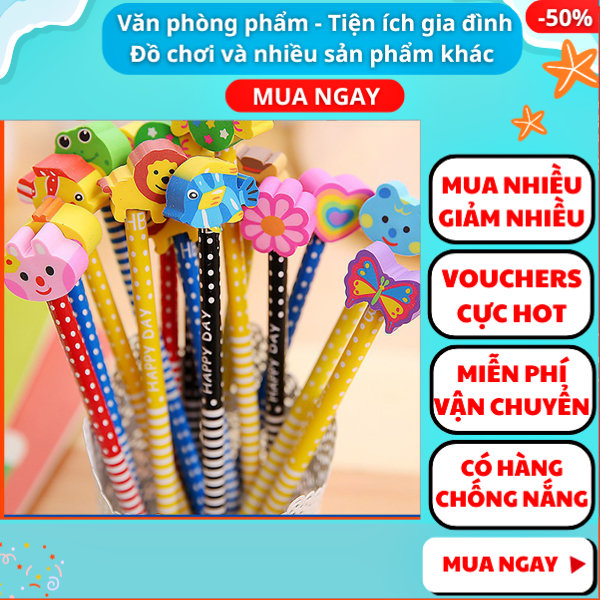 Bút Chì gỗ kèm gôm tẩy hoạt hình - Aplusmart