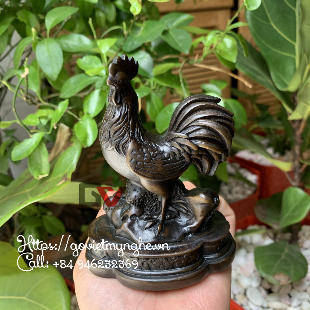 [HCM][Gà phong thủy] Tượng đá con gà trống phong thủy mang may mắn cho gia chủ - Cao 12cm - Màu nhũ đồng
