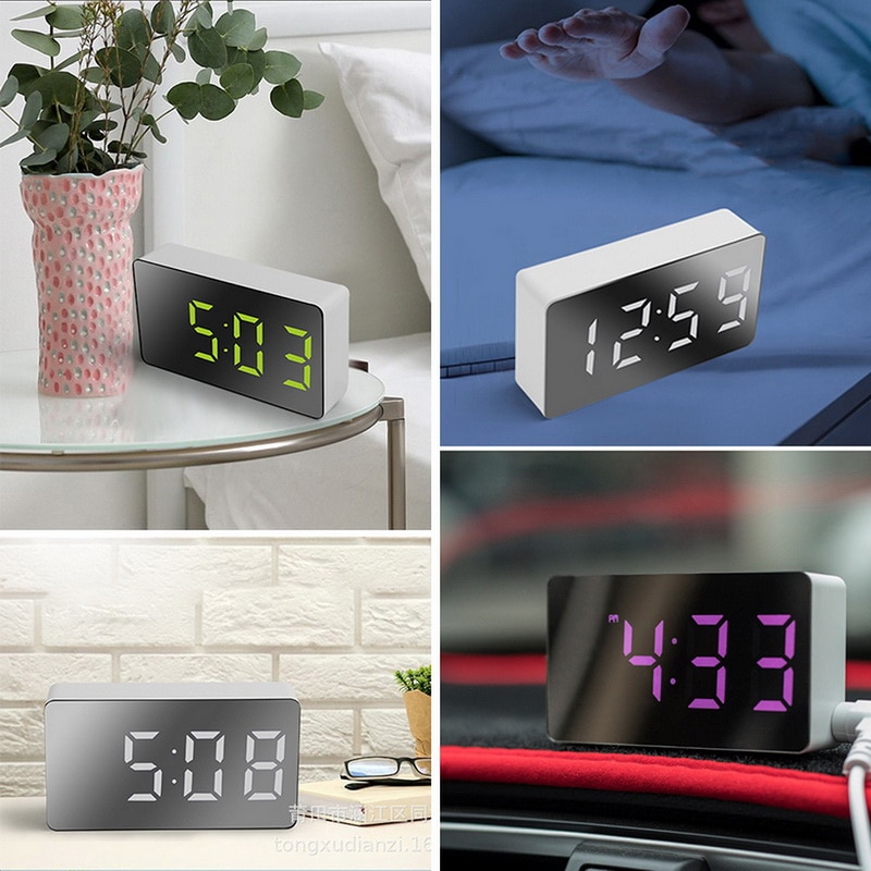 Mini LED Mirror Digital Table Alarm Clock Wake Up Light for Home Time Temperature Display Electronic Desktop Clock. 
