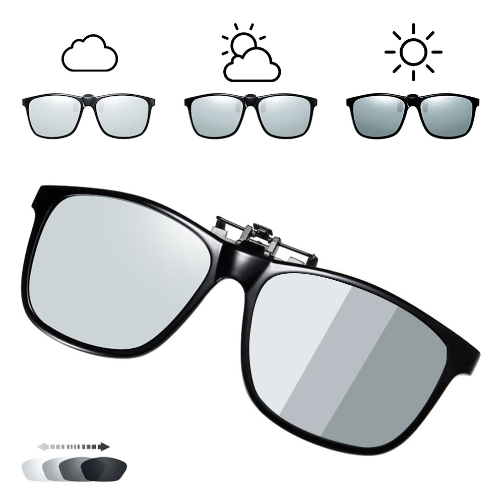 Virwir Polarized Flip Up Clip on Sunglasses Fishing Men Photochromic UV400  Driving Sun Glasses Color Change Fishing Sunglasses