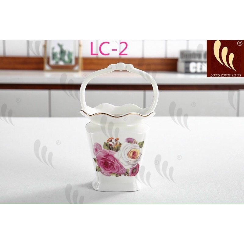 cốc sứ đựng thìa dĩa hoa hồng cao cấp