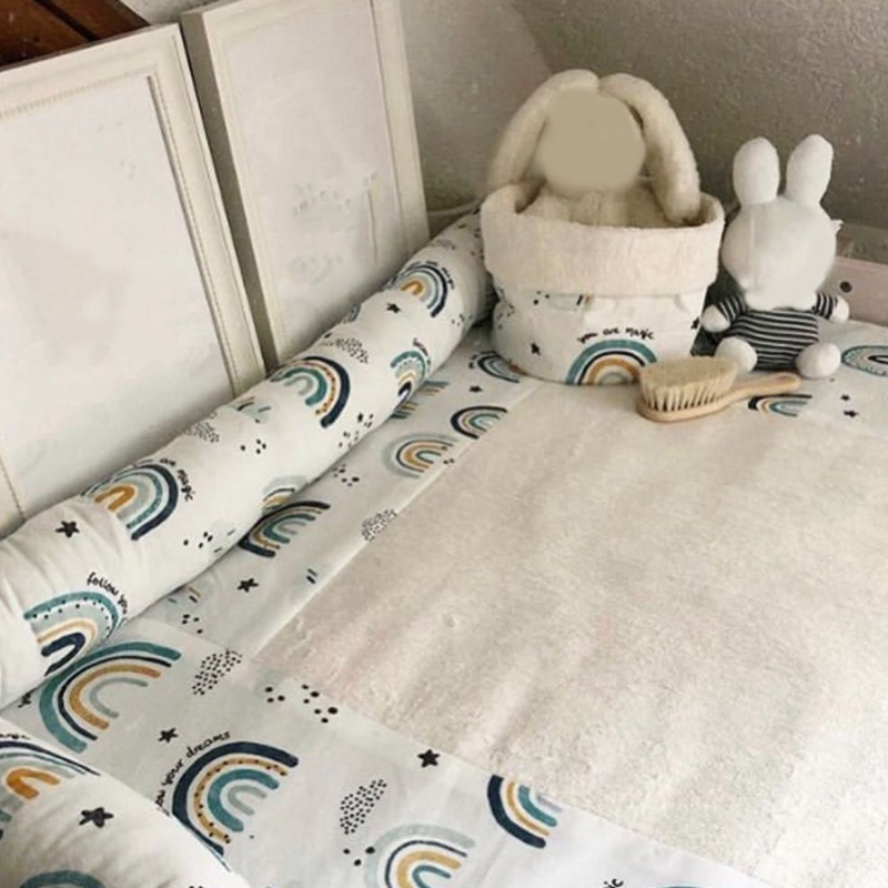 Baby Crib Bumper Pads Washable Newborn Cradle Protective Long Rainbow