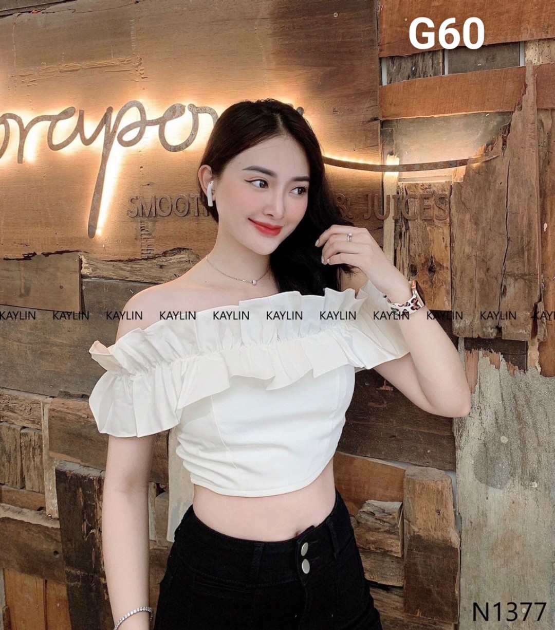 Áo kiểu voan nữ trể vai voan bèo croptop voan lụa G60