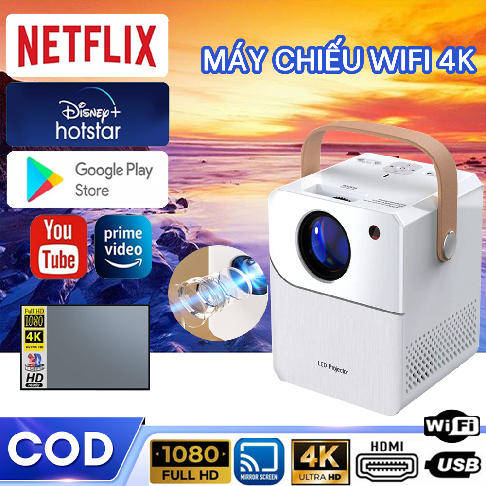 Máy chiếu phim wifi 4k ultra hd android 11 độ sáng lên tới 3000lumens,youtube netflix cửa hàng google play hỗ trợ chia sẻ màn hình di động - máy chiếu dành cho sinh viên học sinh