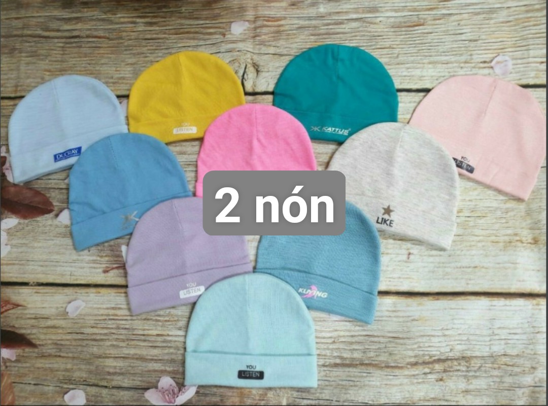 Combo 2 nón cho bé sơ sinh cotton co giãn thoáng mát