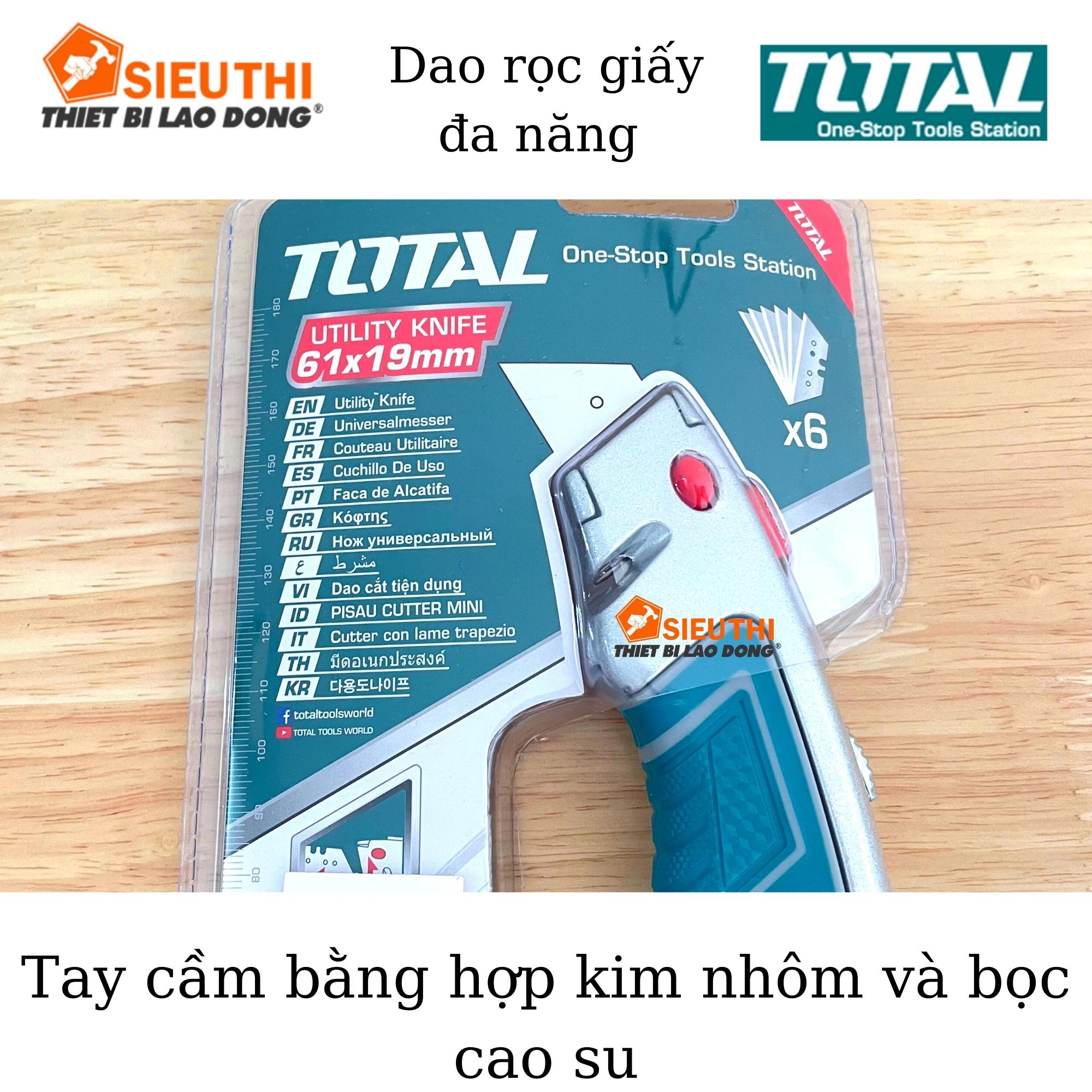 Dao rọc giấy đa năng TOTAL THT5126128 | dao cắt giấy kích thước lưỡi 61x19mm, lưỡi SK5, kèm 6 lưỡi