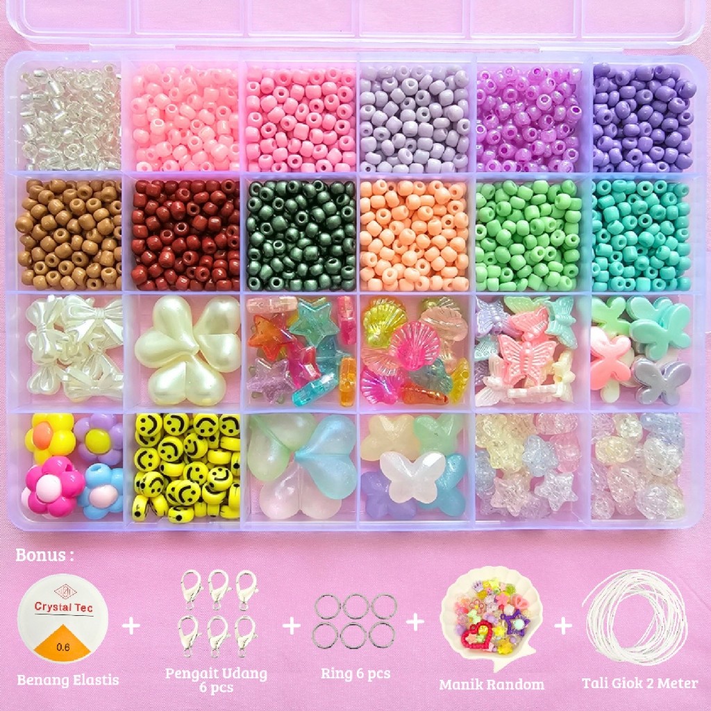 Set Paket Manik Manik Pasir 24 Sekat DIY Beads Craft 1 Box - Bahan