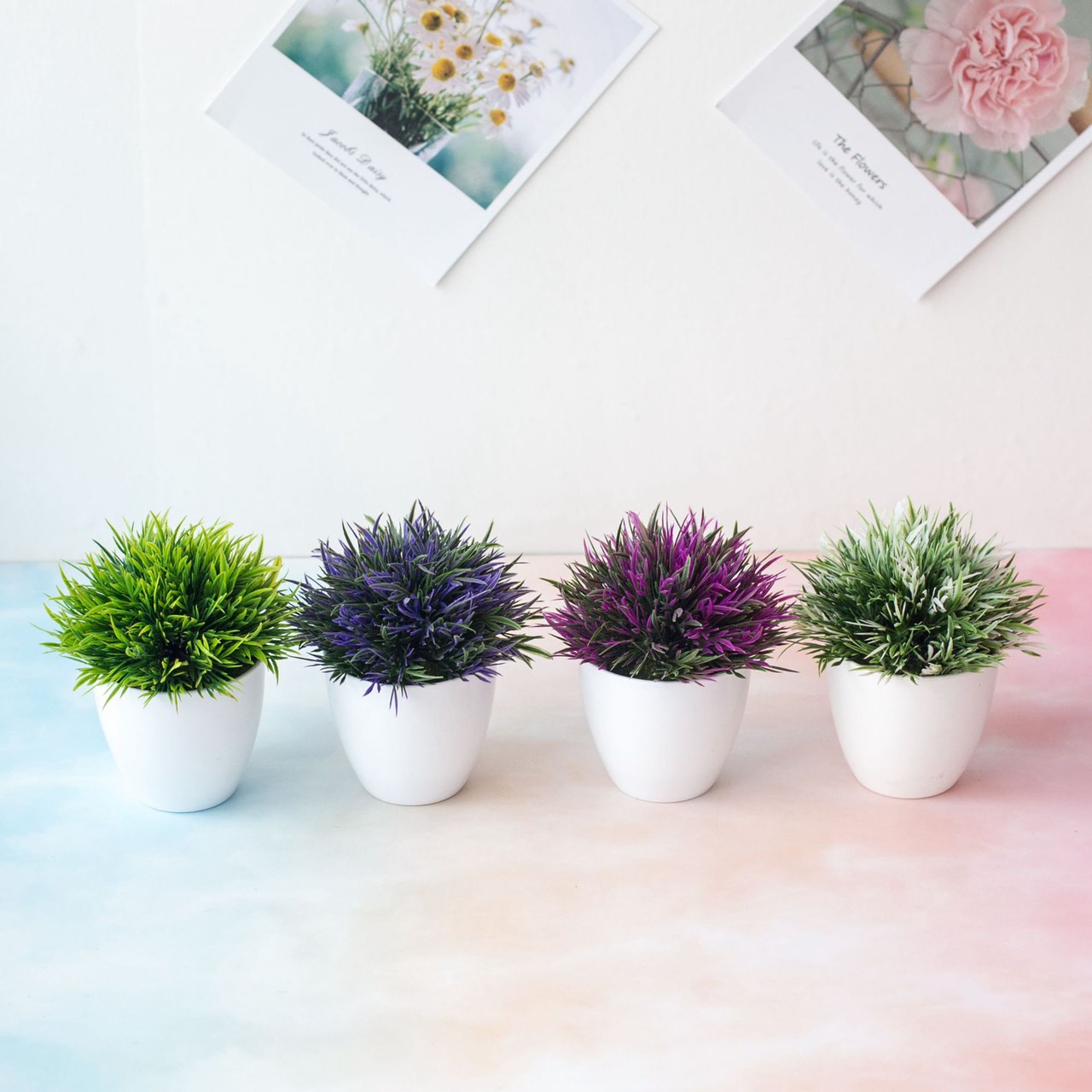 Châu cây lá cỏ trang trí cỏ giả nhiều màu