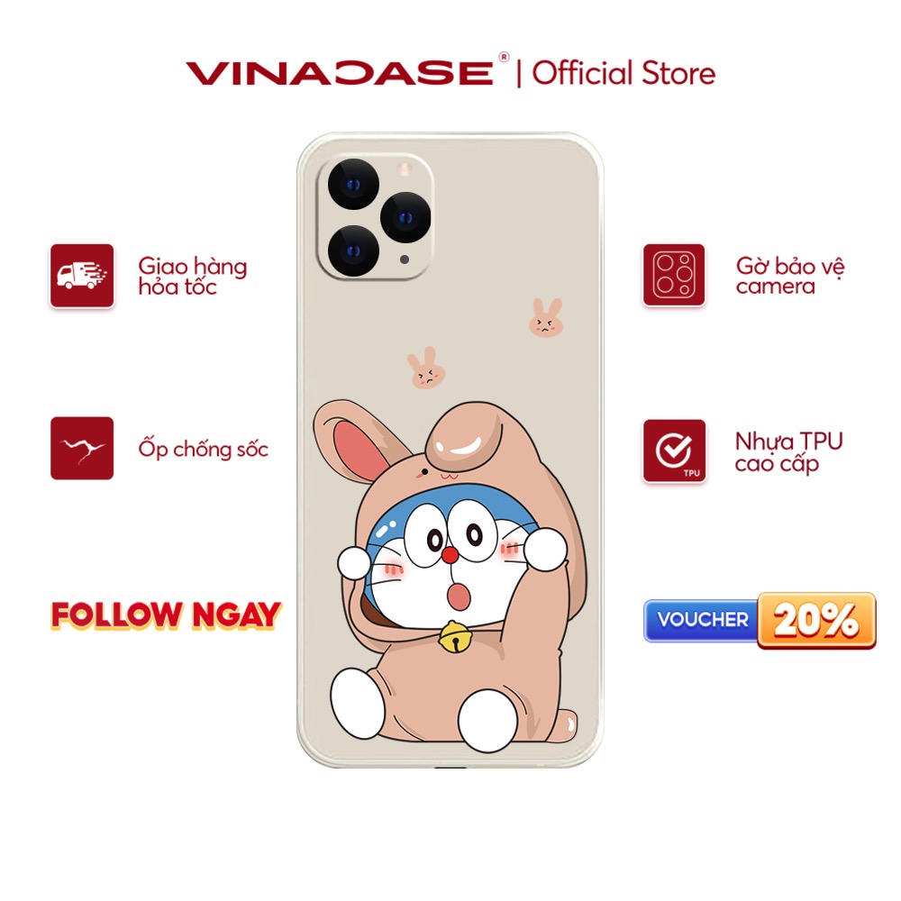 Ốp lưng Vina Case Iphone 6G/7+/7G/8G/X/Xr/11/12/13 Pro/..Silicone TPU dẻo viền vuông bảo vệ camera hình Doremon áo len