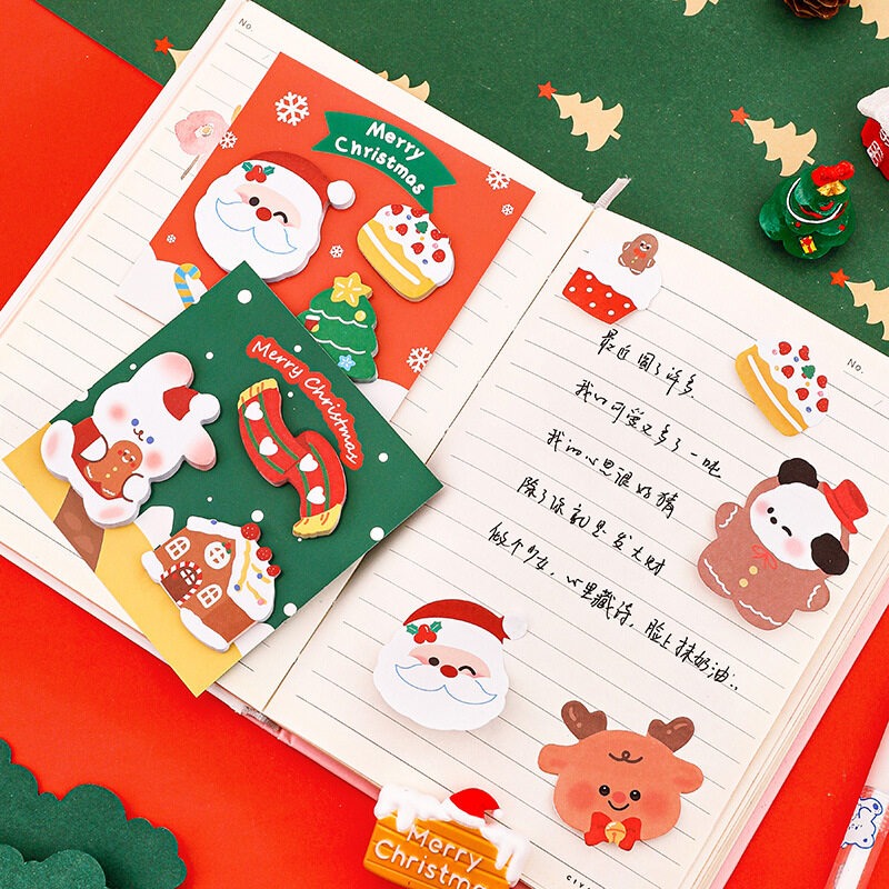 60Sheets/Book Cartoon Christmas Combination Post-It Notes Cute Elk Notepad Message Post-It Notes to Decorate Christmas Gifts
