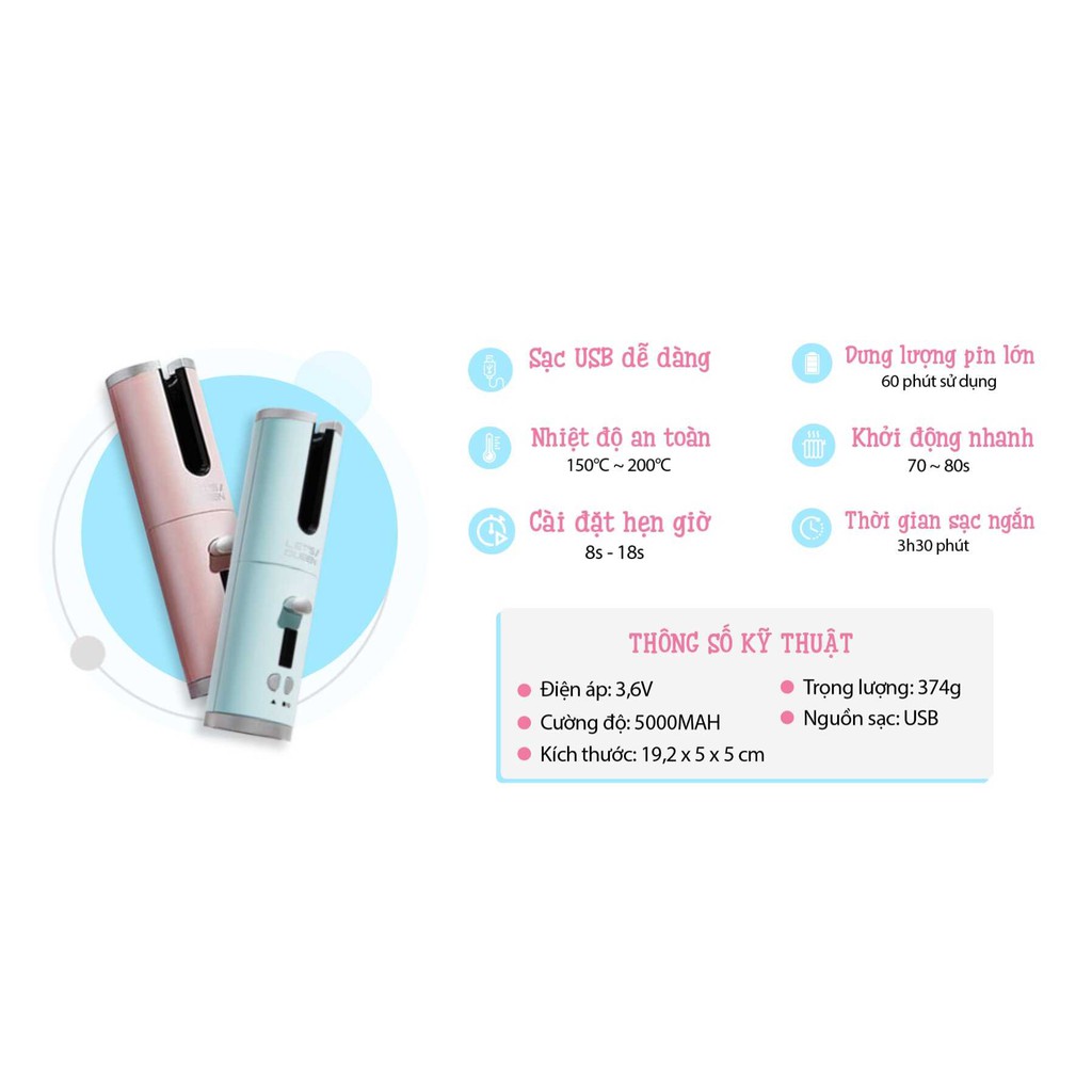(BẢO HÀNH 1 NĂM ) Máy làm tóc LET’S QUEEN, Máy uốn tóc tự quay Hàn Quốc chính hãng S100