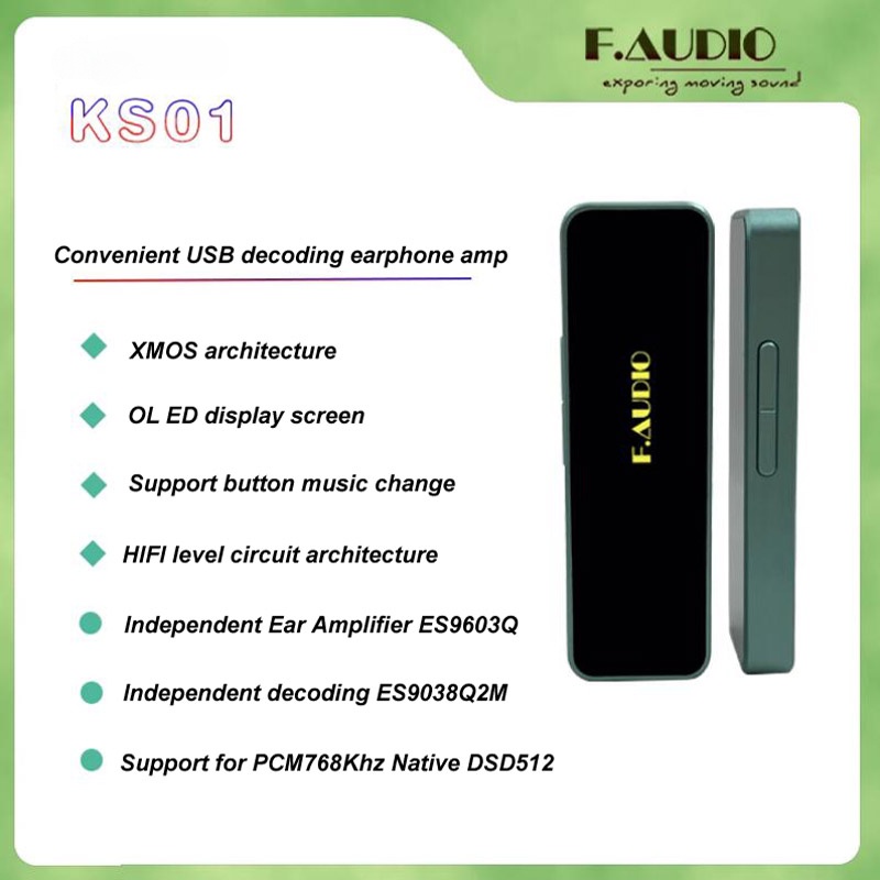 F. âm thanh KS01 es9038q2m + xmos Xách Tay USB giải mã Bộ khuếch đại tai nghe es9063q với màn hình hiển thị OLED 32bit/768kHz dsd512