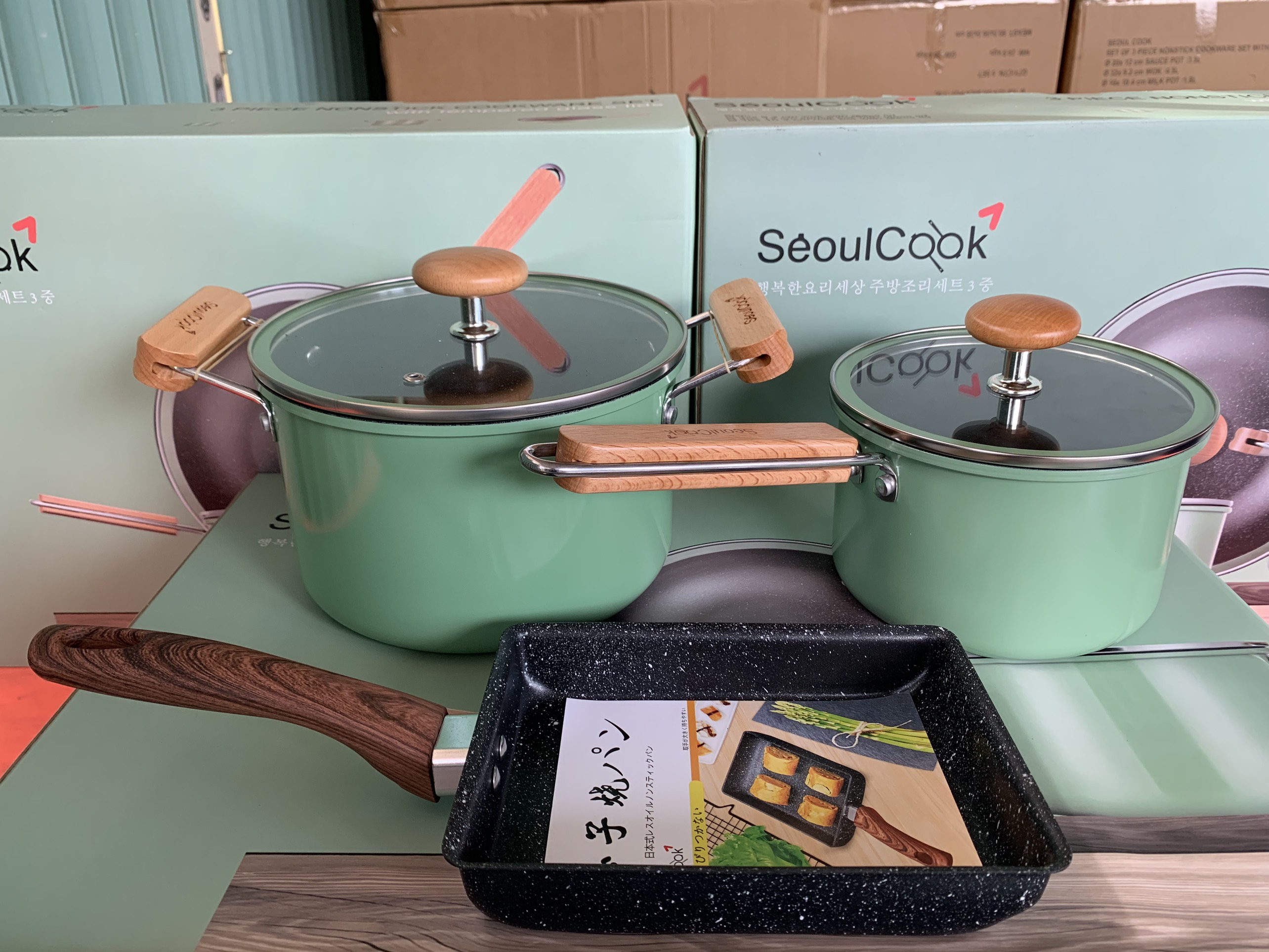 Seoulcook hàn quốc sl2 bộ nồi chảo 3 món cao cấp, quánh 16cm + nồi 20cm + chảo vuông 15x20cm