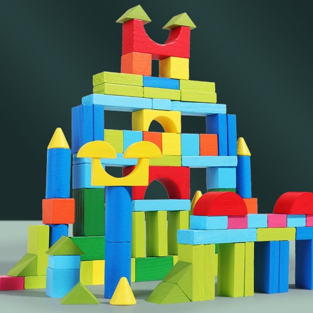 100pc Wooden Toys for Kids Building Blocks Set with Storage Box Assembled Building Blocks Early Educational Toys for Children