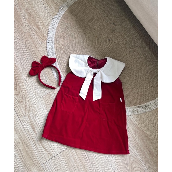 Váy đỏ nhung cổ nơ em bé nanci room