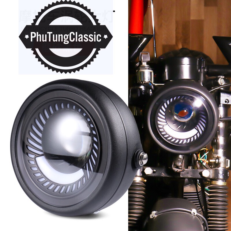 Combo đèn pha led xoáy Retro kèm theo tai bắt pha độ mọi loại xe classic, tracker...
