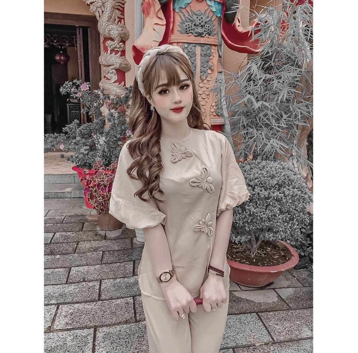 Đồ lam đi chùa # mẫu 3 bông lụa# quần áo nữ