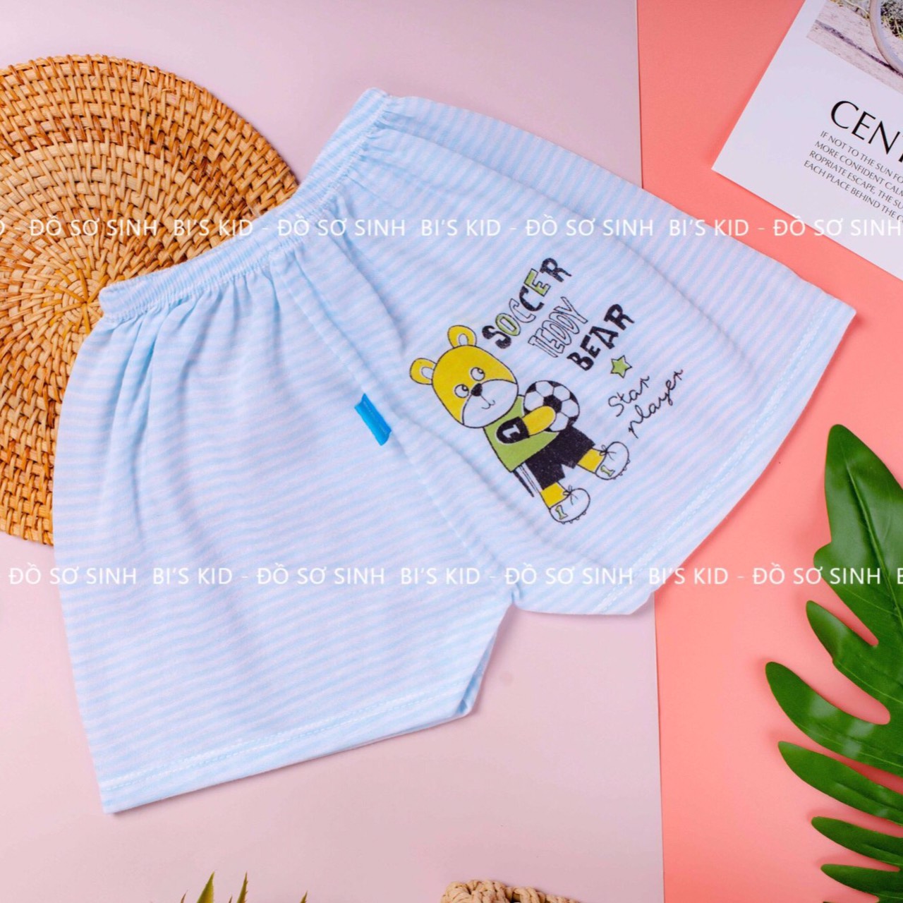 Quần đùi cotton kẻ cho bé sơ sinh-12kg