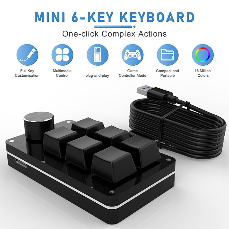 6 Keys USB Custom Mechanical Keyboard RGB Macro Keyboard Programming Macro Gaming Photoshop Keypad
