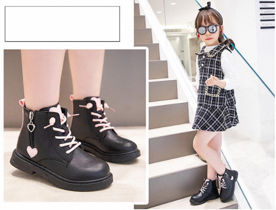 Giày Boot da cho bé gái (cao cấp ) hình trái tim (mẫu mới nhất ) HT109