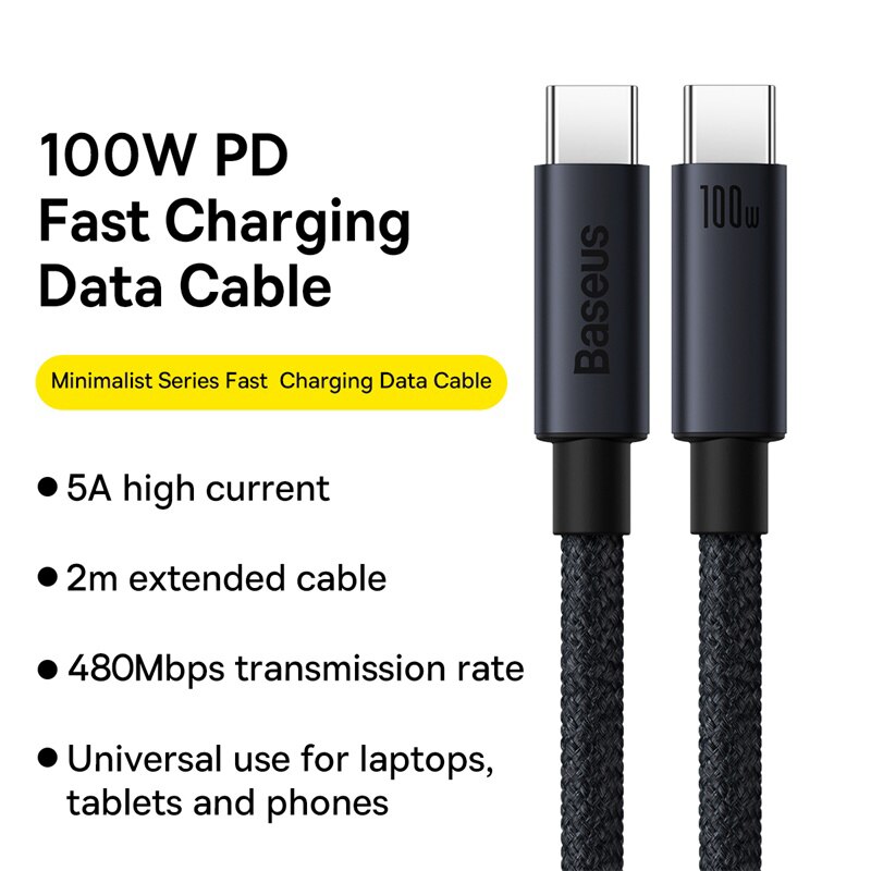 Baseus 100W USB C To Type C Cable For iPhone 15 Plus Pro Max PD Fast Charging Charger Cable Data Cord For Macbook Xiaomi Samsung t6jqag