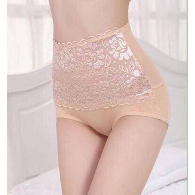 Quần Lót Cotton Phối Ren, Cạp Cao, Gen Bụng