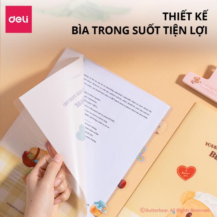 Túi Đựng Tài Liệu 5 Ngăn BUTTER BEAR Deli File Cặp Tệp Đựng Tài Liệu A4 Giấy Tờ Thiết Kế Tiện Lợi Đáng Yêu Cho Học Sinh - Hình ảnh 3