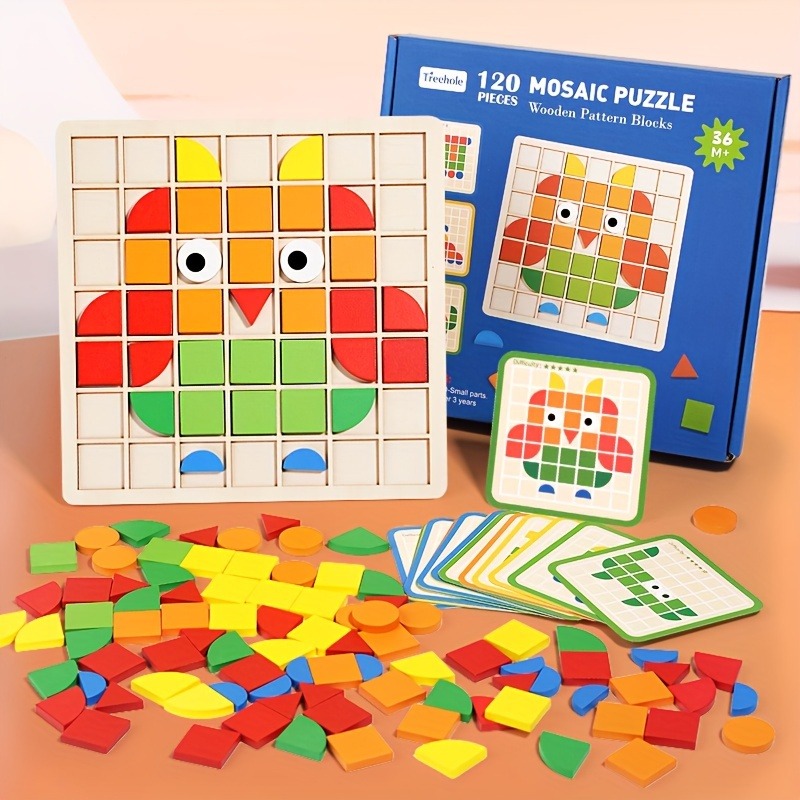 【EcoDealsq】Wooden Puzzle Blocks Shape Pattern Montessori Tangram ...