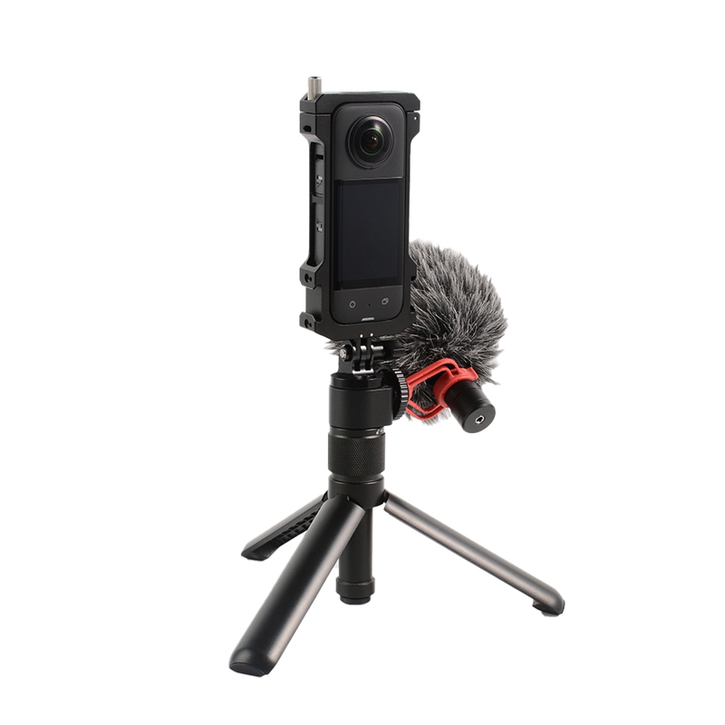 For Insta 360 X3 Metal Protective Cage Panoramic Action Camera Case with Cold Shoe Mount for Insta 360 X3 Accessory