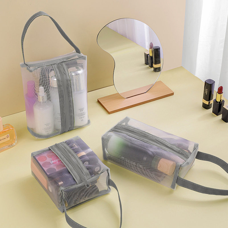 Portable Cosmetic Travel Storage Bag Mesh With Handle Organizer Storage Container