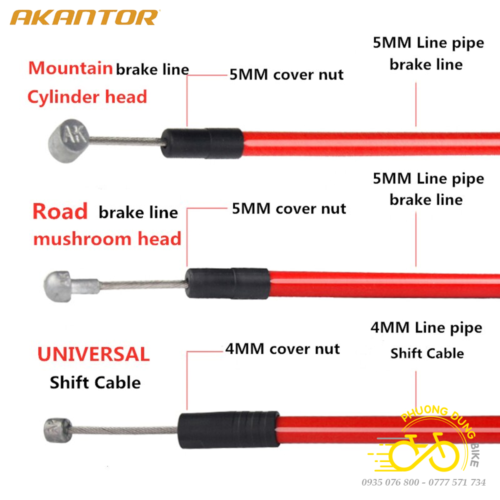 Bộ vỏ ruột dây đề, dây phanh xe đạp AKANTOR