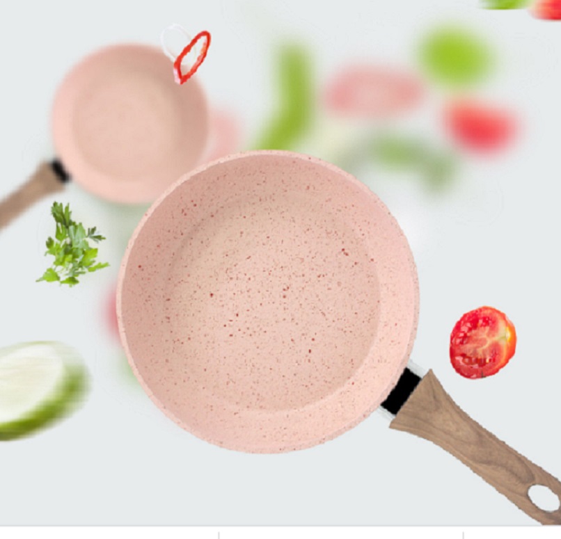 Chảo Đá Chống Dính Synmore 16Cm Cán Gỗ Chiên Trứng Chiên Bánh Đa Năng.